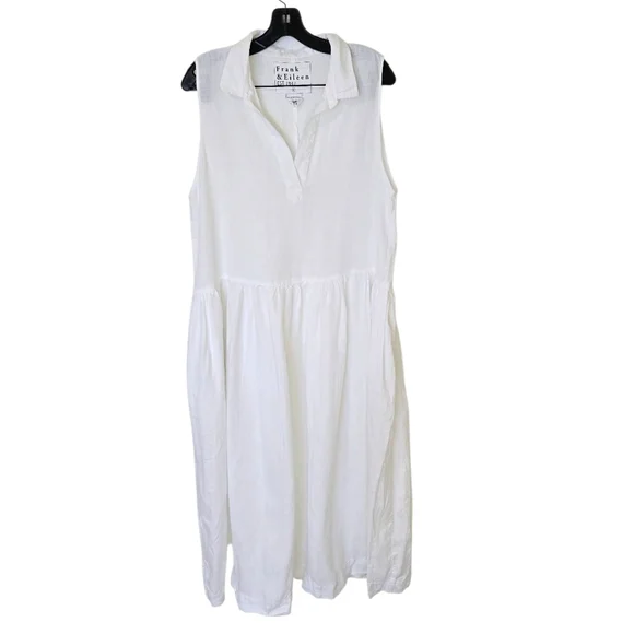 Frank & Eileen DAPHNE Sleeveless Popover Dress White Washed Linen XLarge - Picture 5 of 13